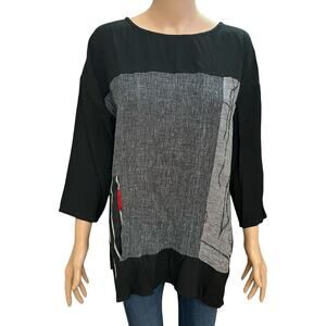 IC By Connie K Art To Wear Tunic Top Medium Mixed Materials Lagenlook Crinkled